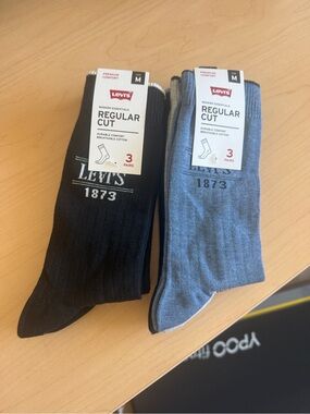Two 3-packs New with Tags Levi's Regular Cut Crew Socks - Black & Multi Color
